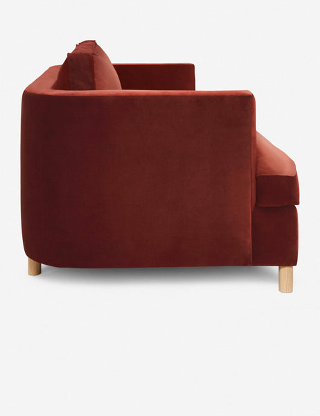 #size::72-W #size:84-W #color::paprika #size::96-W | Side of the Paprika Velvet Belmont Sofa