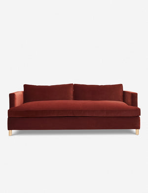 Paprika Velvet Belmont Sofa with curved back and oversized cushions by Ginny Macdonald