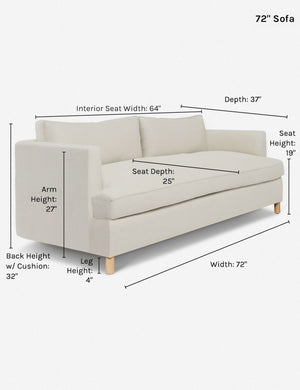 Dimensions on the 72 inch Belmont Sofa by Ginny Macdonald