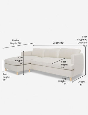 Dimensions on the 92 inch Left facing Belmont Sectional Sofa by Ginny Macdonald