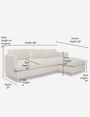 Dimensions on the 92 inch Right facing Belmont Sectional Sofa by Ginny Macdonald