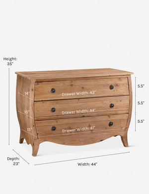 Dimensions on the Bethany dresser
