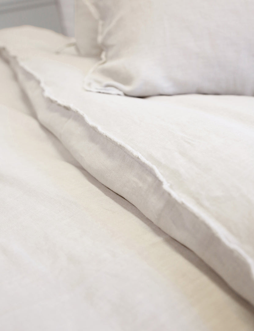 #color::taupe #size::king #size::queen | Close-up of the taupe blair stonewashed linen duvet by pom pom at home