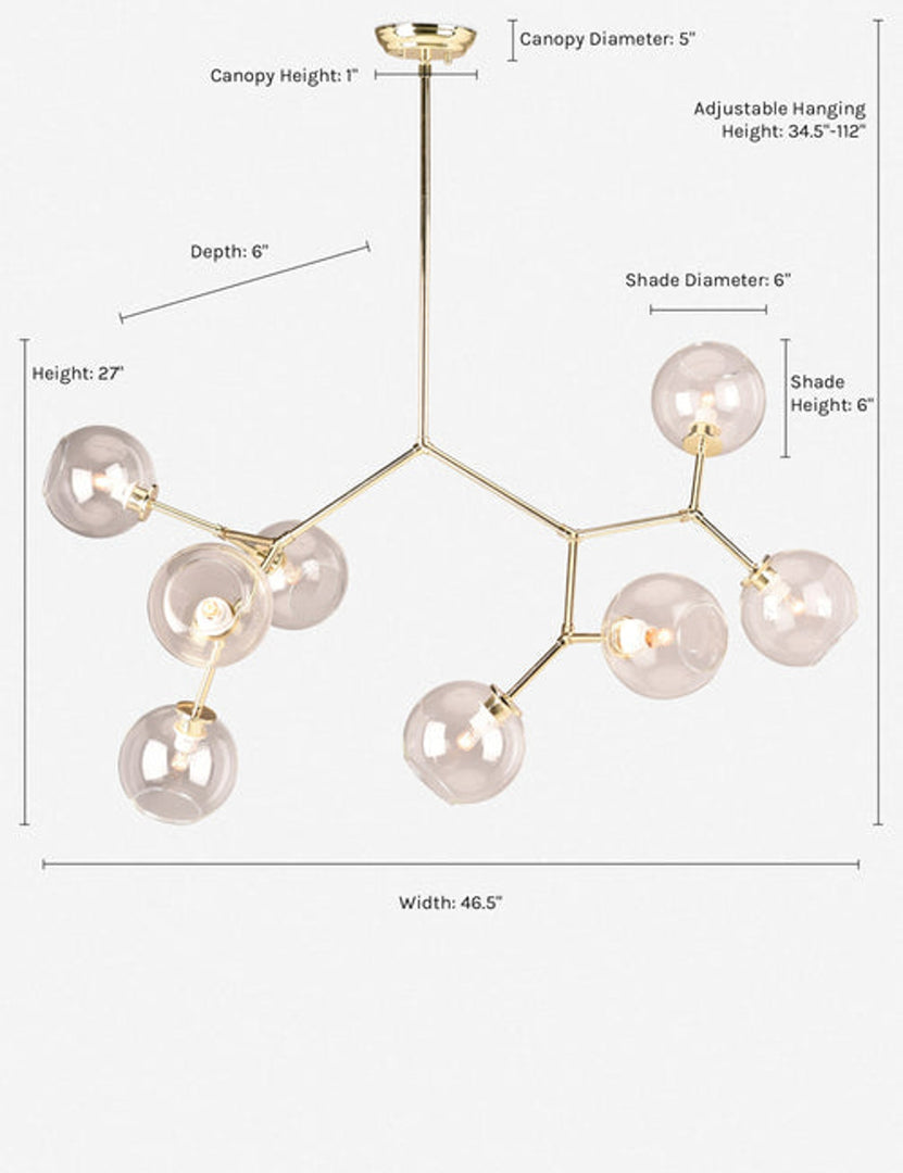 #color::gold | Dimensions Bobbi gold branching chandelier with glass orb bulbs