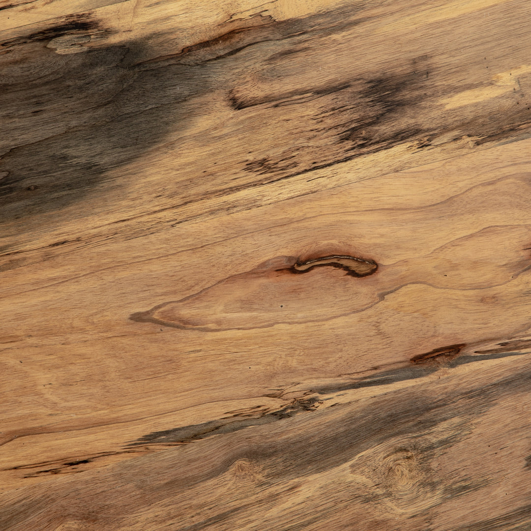 | Close up of the natural primavera wood construction of the Boni round coffee table