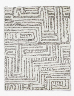 Braeburn gray hand-knotted wool rug with an ivory abstract pattern that creates a high-low pile texture and is made in India