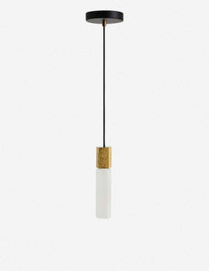 Basalt slender hexagonal single pendant light by tala with brass hardware with the light off