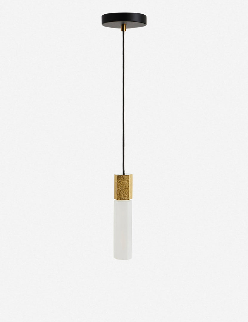 #color::brass | Basalt slender hexagonal single pendant light by tala with brass hardware with the light off