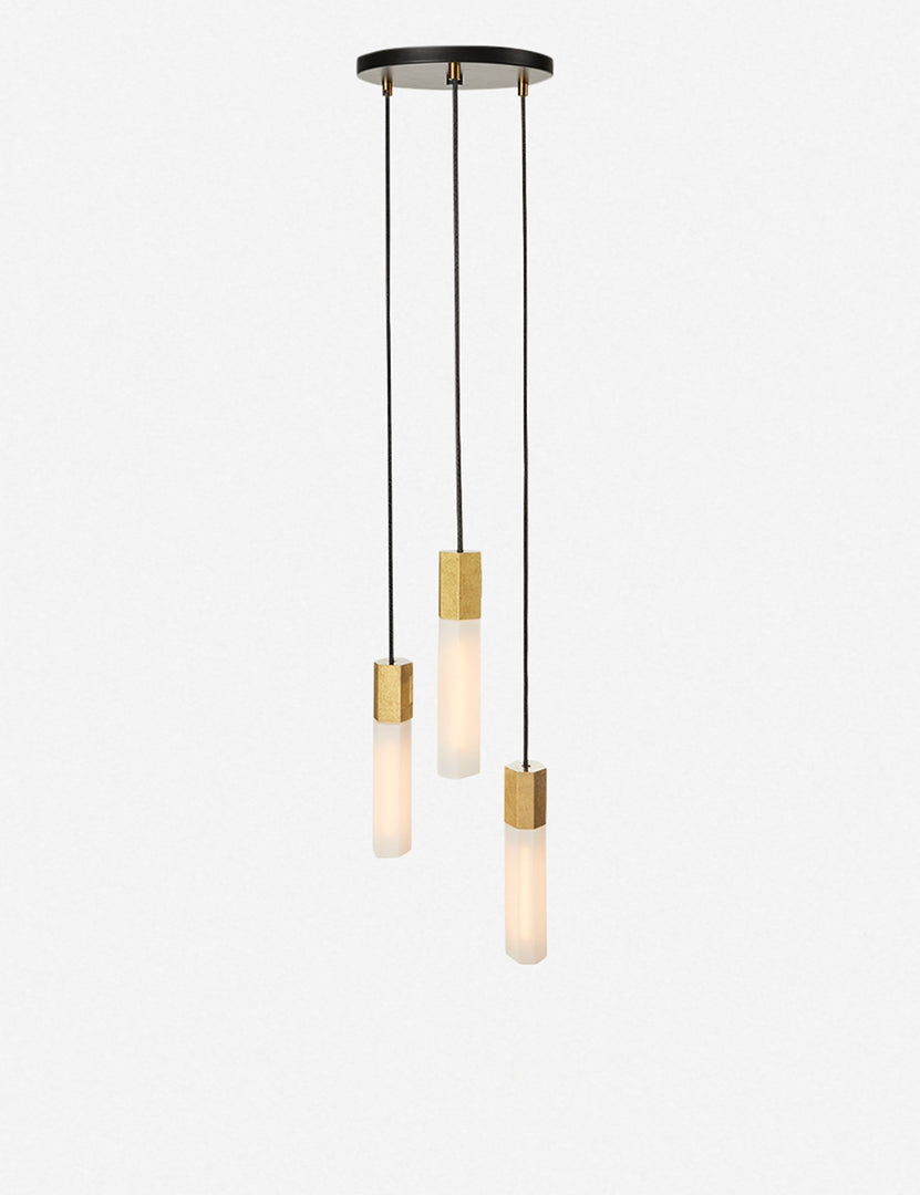 #color::brass | Basalt slender hexagonal 3-light pendant light by tala with brass hardware