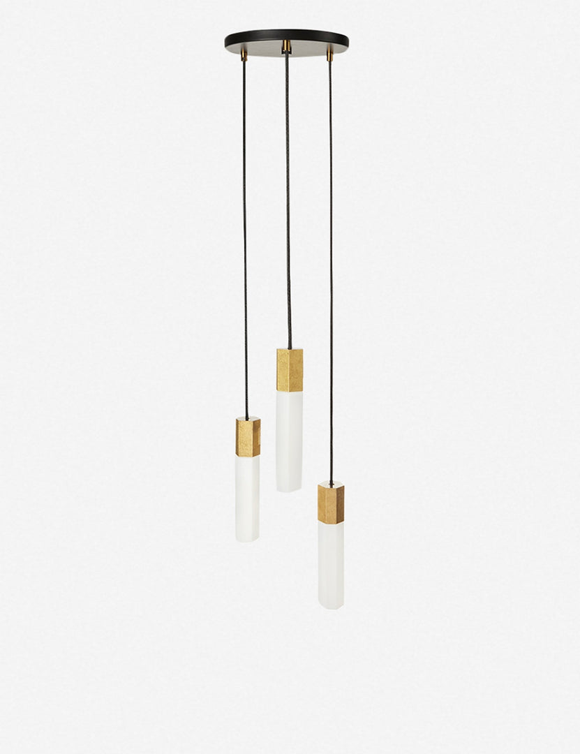 #color::brass | Basalt slender hexagonal 3-light pendant light by tala with brass hardware with the light off