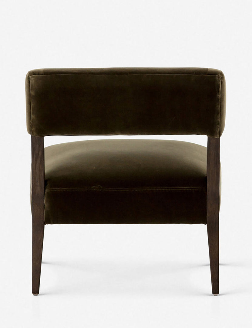 | Rear view of the Lyssa olive velvet accent chair