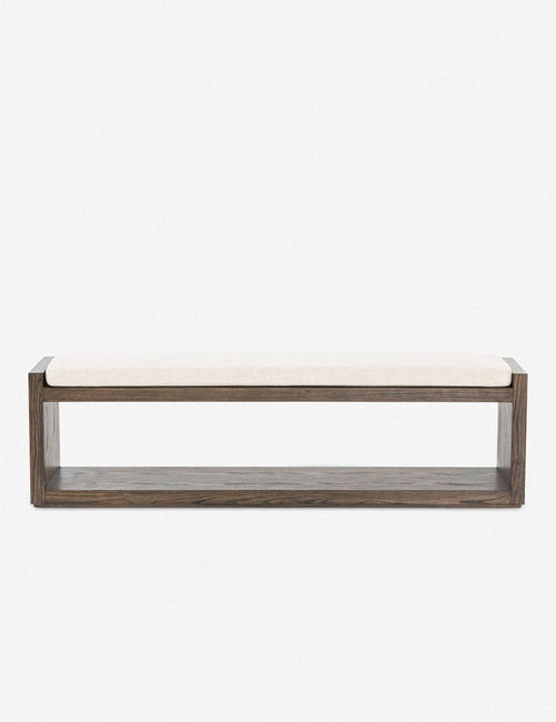 | Marella dark wooden Bench with an ivory linen colored cushion