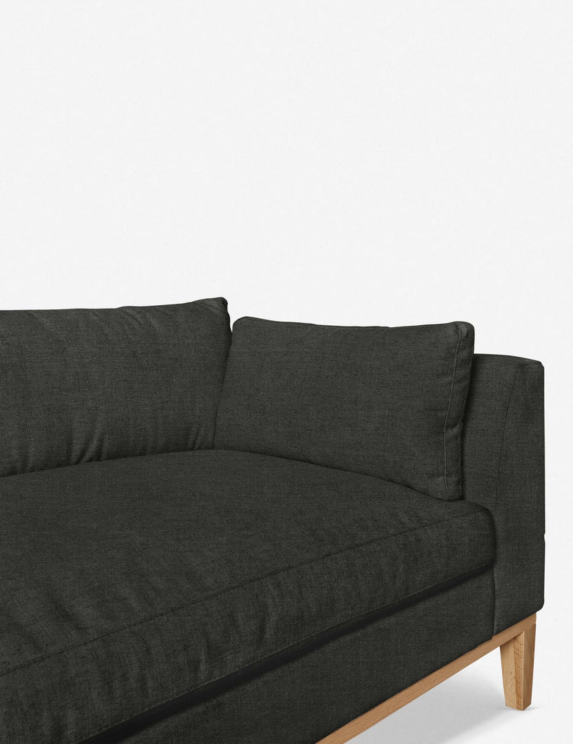 #size::10-w #size::6-w #size::7-w #size::8-w #color::charcoal #size::9-w | Inner corner of the Charleston charcoal gray linen sofa 