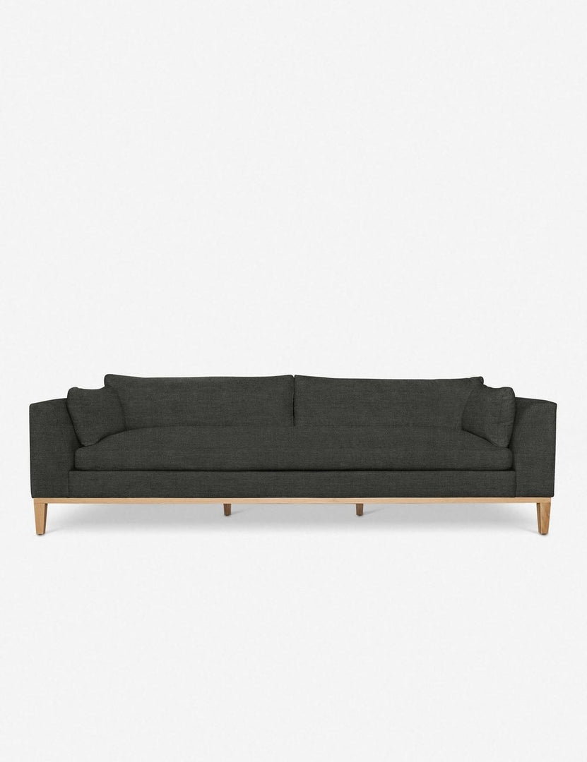 #size::10-w #size::6-w #size::7-w #size::8-w #color::charcoal #size::9-w | Charleston charcoal gray linen sofa with a single seat cushion, natural oak base, and gently curved arms