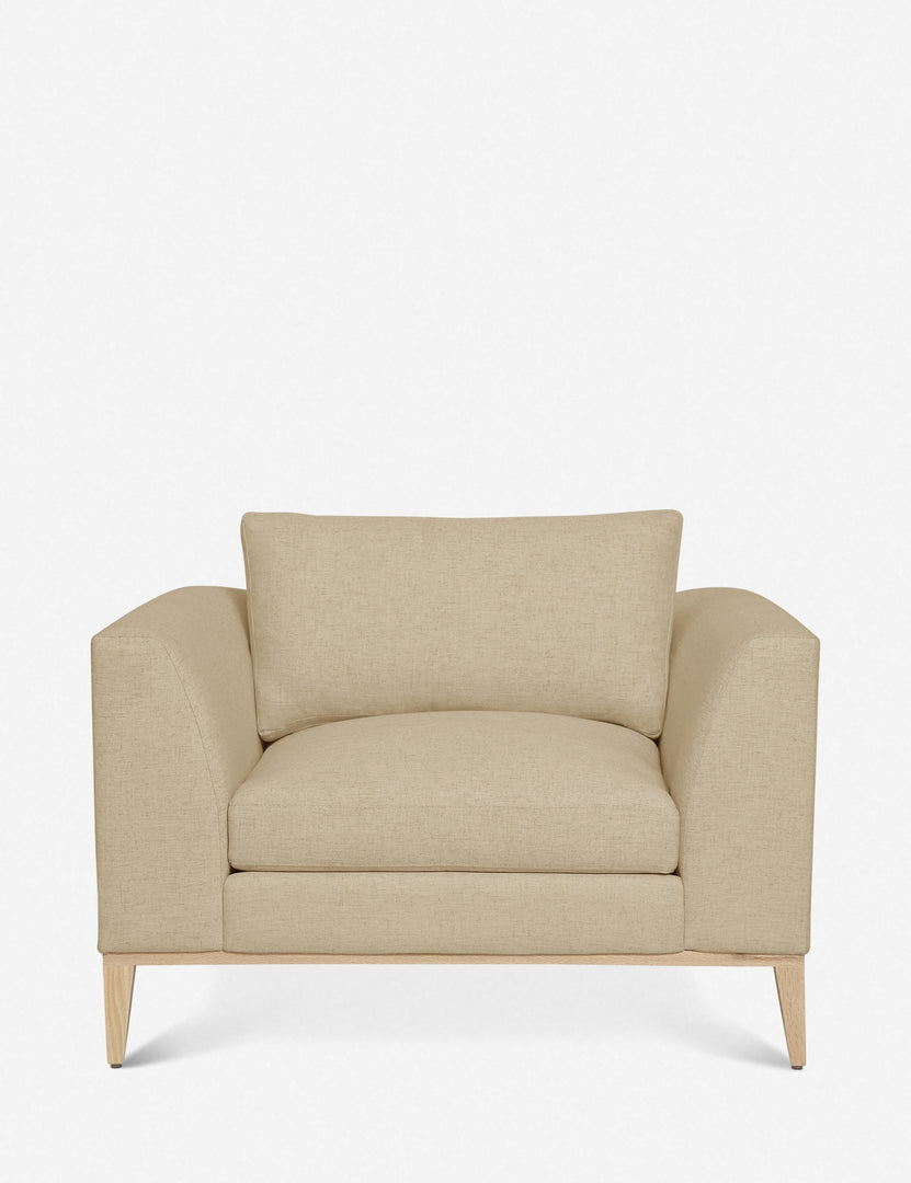 #color::linen | Charleston Natural Linen upholstered accent chair with a natural oak base and a deep plush seat