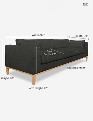 Dimensions on the 108 inch Charleston charcoal gray linen sofa