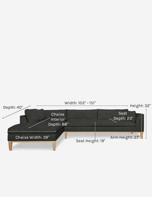 Dimensions on the Charleston charcoal right-facing sectional sofa