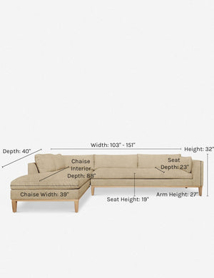Dimensions on the Charleston linen left-facing sectional sofa