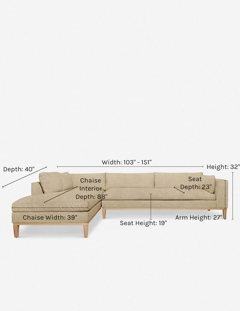 #size::103-w #size::115-w #size::127-w #size::139-w #color::linen #size::151-w #configuration::left-facing | Dimensions on the Charleston linen left-facing sectional sofa