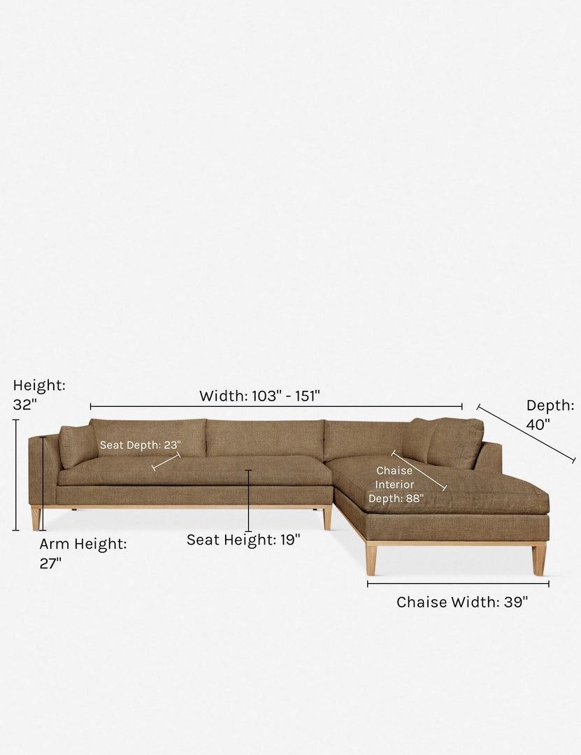 #size::103-w #size::115-w #size::127-w #size::139-w #color::pebble #size::151-w #configuration::right-facing | Dimensions on the Charleston pebble right-facing sectional sofa