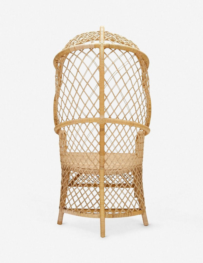 | Rear view of the Charley rattan accent chair with sloping back