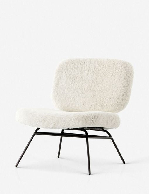 | Angled view of the Amanda white plush upholstered accent chair