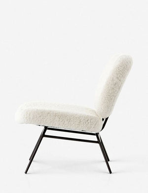 Side view of the Amanda white plush upholstered accent chair