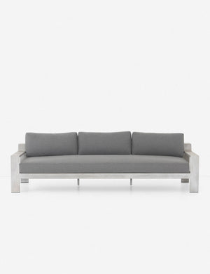 Clarise Gray Indoor / Outdoor Sofa with a clean white wooden frame