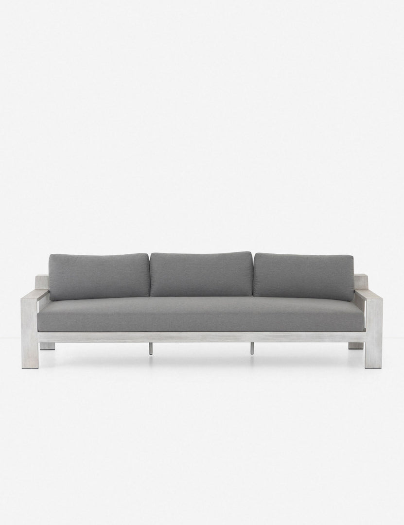 | Clarise Gray Indoor / Outdoor Sofa with a clean white wooden frame