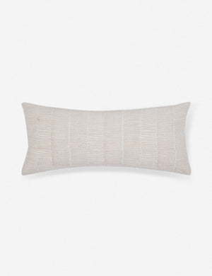 Claudette ivory linen long lumbar pillow with a blush pink ragged striped pattern