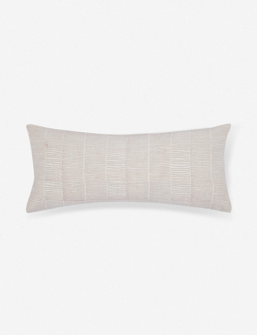 #color::Blush #style::long-lumbar | Claudette ivory linen long lumbar pillow with a blush pink ragged striped pattern