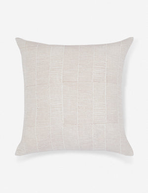 Claudette ivory linen square pillow with a blush pink ragged striped pattern