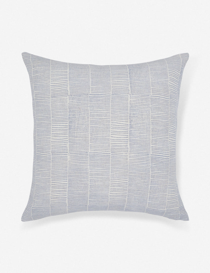 #color::ice-blue #style::square | Claudette ivory linen square pillow with an ice blue ragged striped pattern
