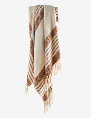 Elulia woven two-tone cognac throw with fringed ends
