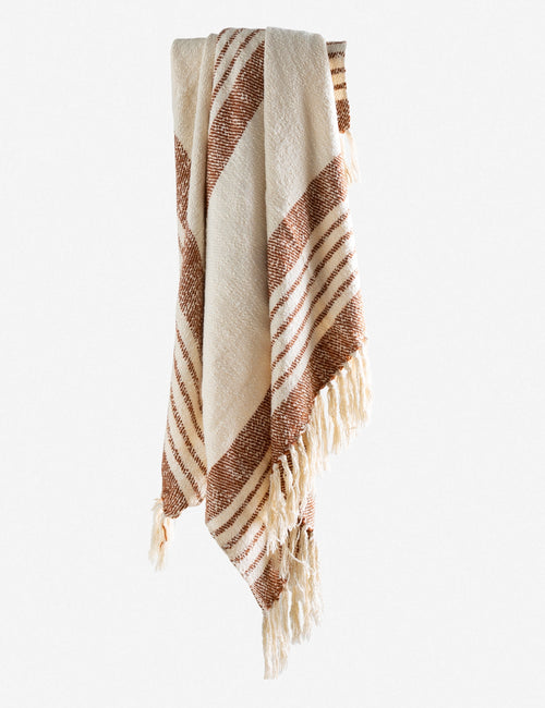 #color::cognac | Elulia woven two-tone cognac throw with fringed ends