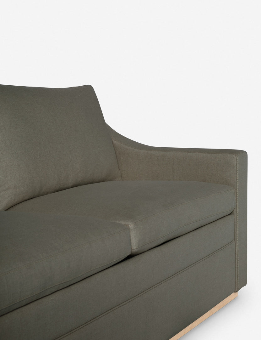 #size::king #color::loden #size::queen | Close up of the Coniston Loden Gray Linen Sleeper Sofa
