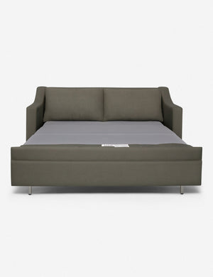 Coniston Loden Gray Linen Sleeper Sofa with the bed pulled out