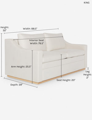 Dimensions on the king sized Coniston Natural Linen Sleeper Sofa