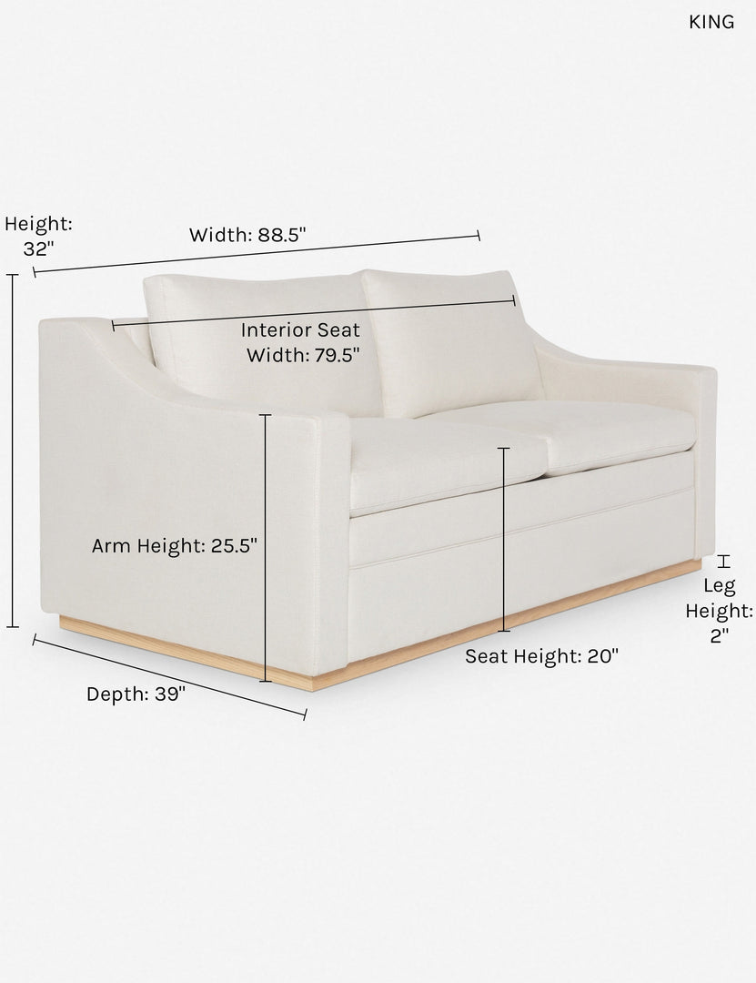#size::king #color::natural #size::queen | Dimensions on the king sized Coniston Natural Linen Sleeper Sofa