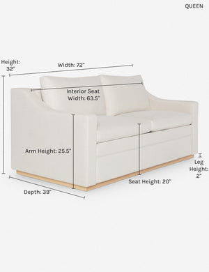 Dimensions on the queen sized Coniston Natural Linen Sleeper Sofa