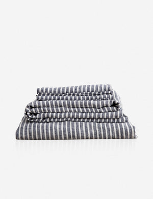 European Flax Linen indigo stripe Sheet Set by Cultiver