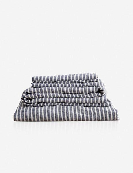 #color::indigo-stripe #size::twin #size::full #size::queen #size::king #size::cal-king | European Flax Linen indigo stripe Sheet Set by Cultiver