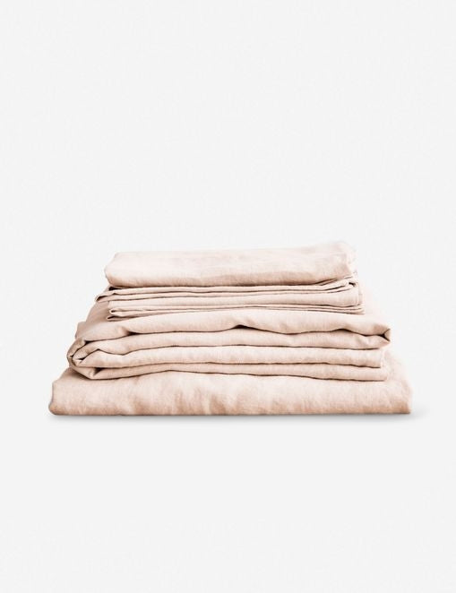 #color::blush #size::twin #size::full #size::queen #size::king #size::cal-king | European Flax Linen blush pink Sheet Set by Cultiver
