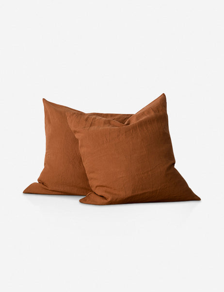 #color::cedar #size::euro-sham | Set of two european flax linen cedar orange pillowcases by cultiver