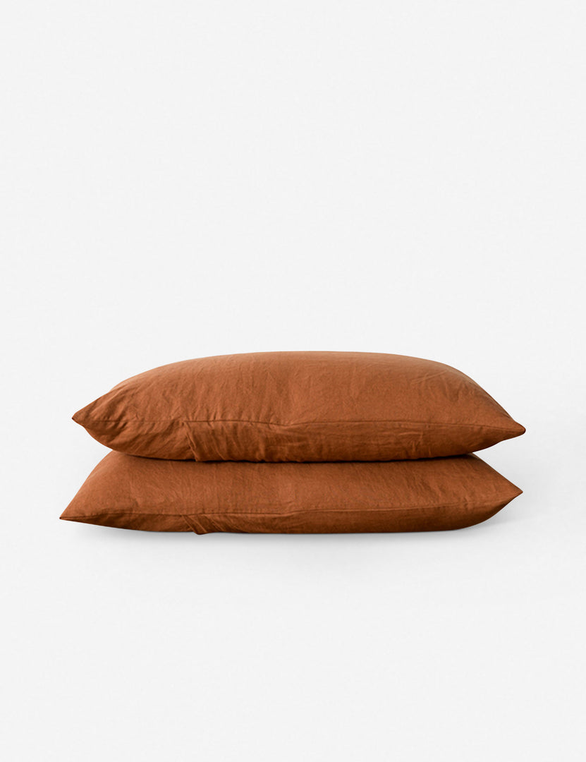 #color::cedar #size::king #size::standard | Set of two european flax linen cedar orange pillowcases by cultiver