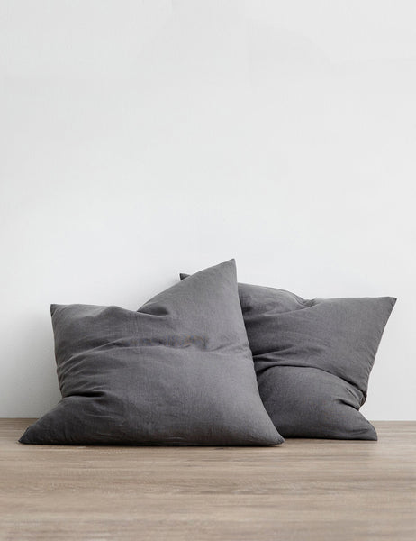 #color::charcoal-gray #size::euro-sham | Set of two european flax linen charcoal gray pillowcases by cultiver