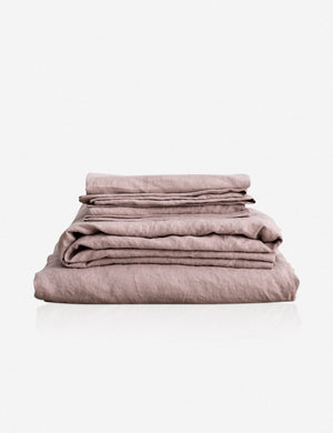 European Flax Linen dusk pink Sheet Set by Cultiver