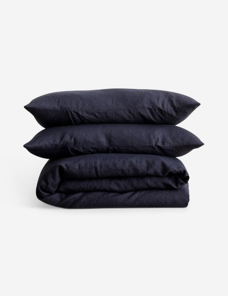 #color::navy #size::queen #size::king #size::twin #size::cal-king | European Flax Linen navy blue Duvet Set by Cultiver