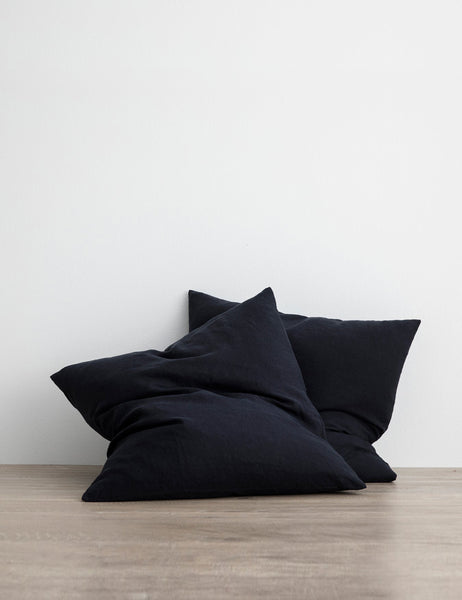 #color::navy #size::euro-sham | Set of two european flax linen navy blue pillowcases by cultiver