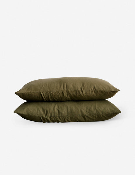 #color::olive #size::standard #size::king | Set of two european flax linen olive green pillowcases by cultiver